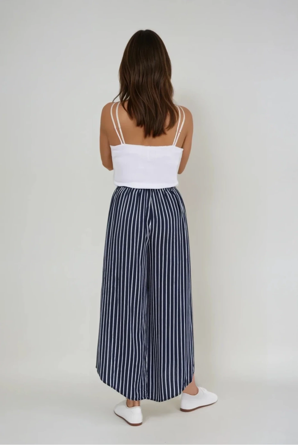 Marisse Navy Blue Striped Culottes