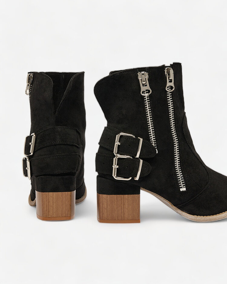 Resti Decorated heeled boots in black Zerta