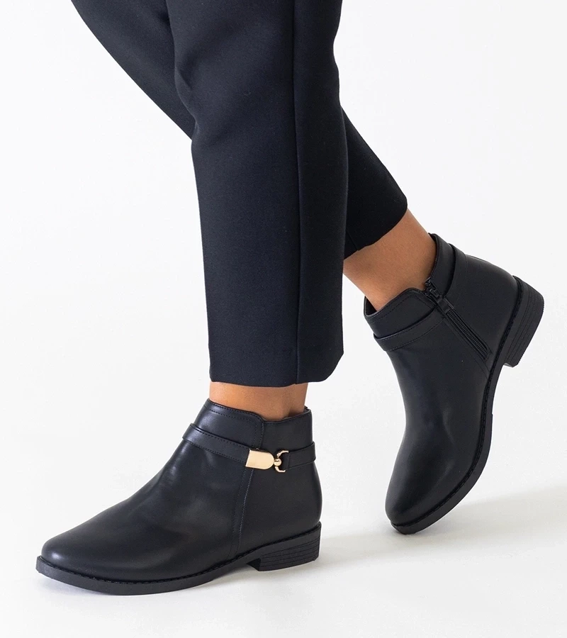 Gemre Botine negre cu inserții aurii din eco-piele Casetra.