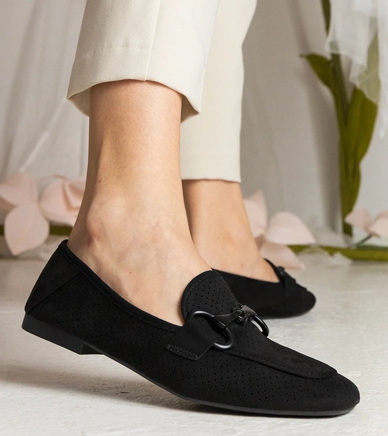 Gemre Mocasini damă negri perforați cu decorațiune Mensory