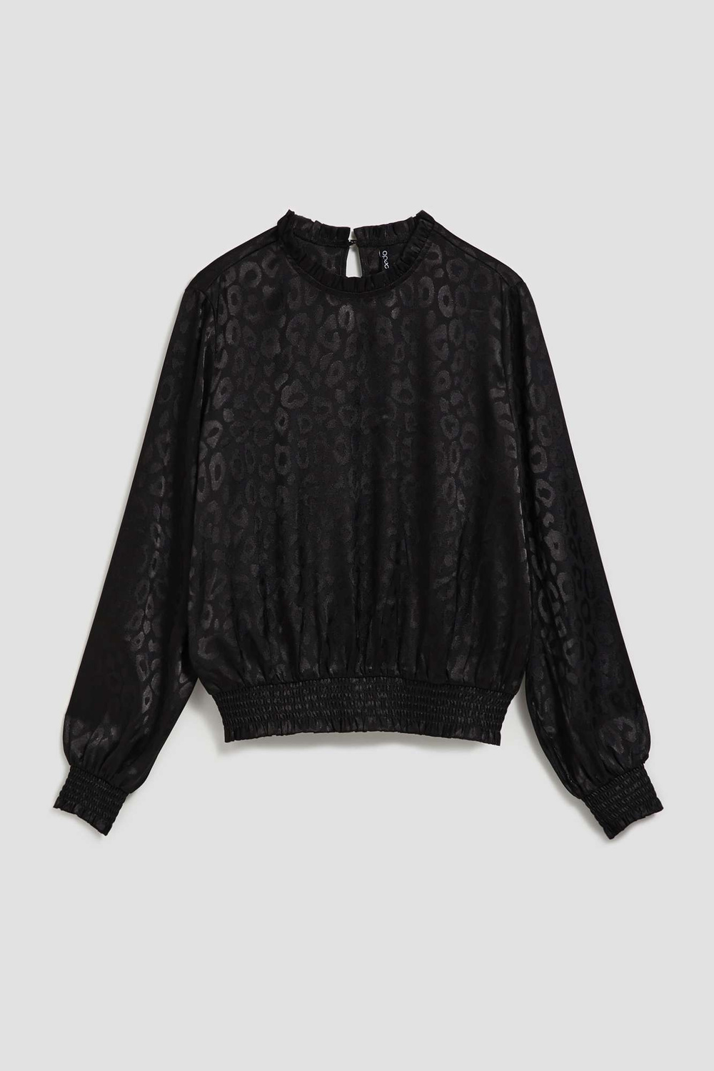 Marisse Black Puff Sleeve Animal Print Shirt