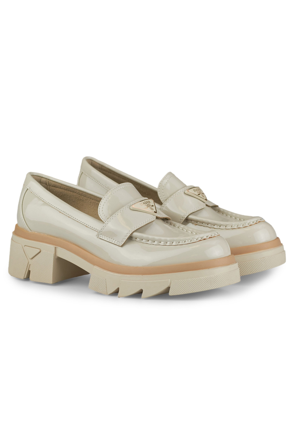 primohurt Lakierowane beżowe modne loafersy damskie