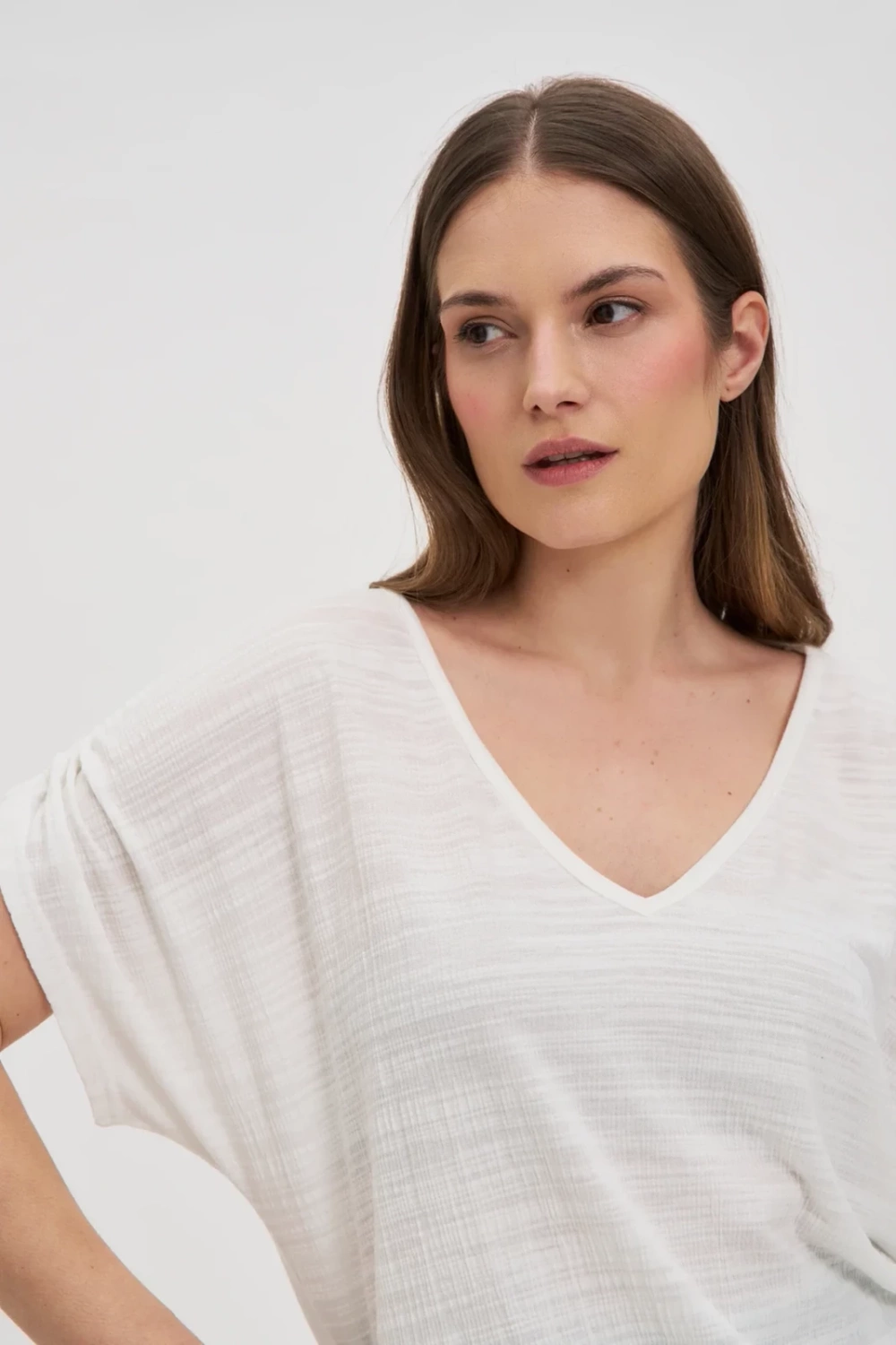 Marisse White Blouse With A V-Neck