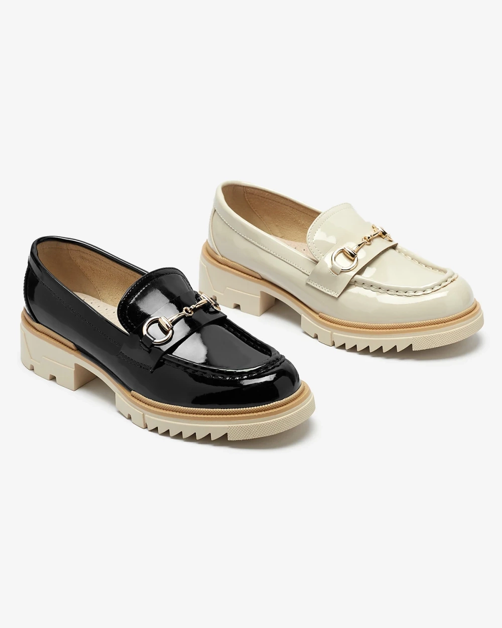 Resti Black lacquered women&#039;s moccasins with chain Soterra - Footwear