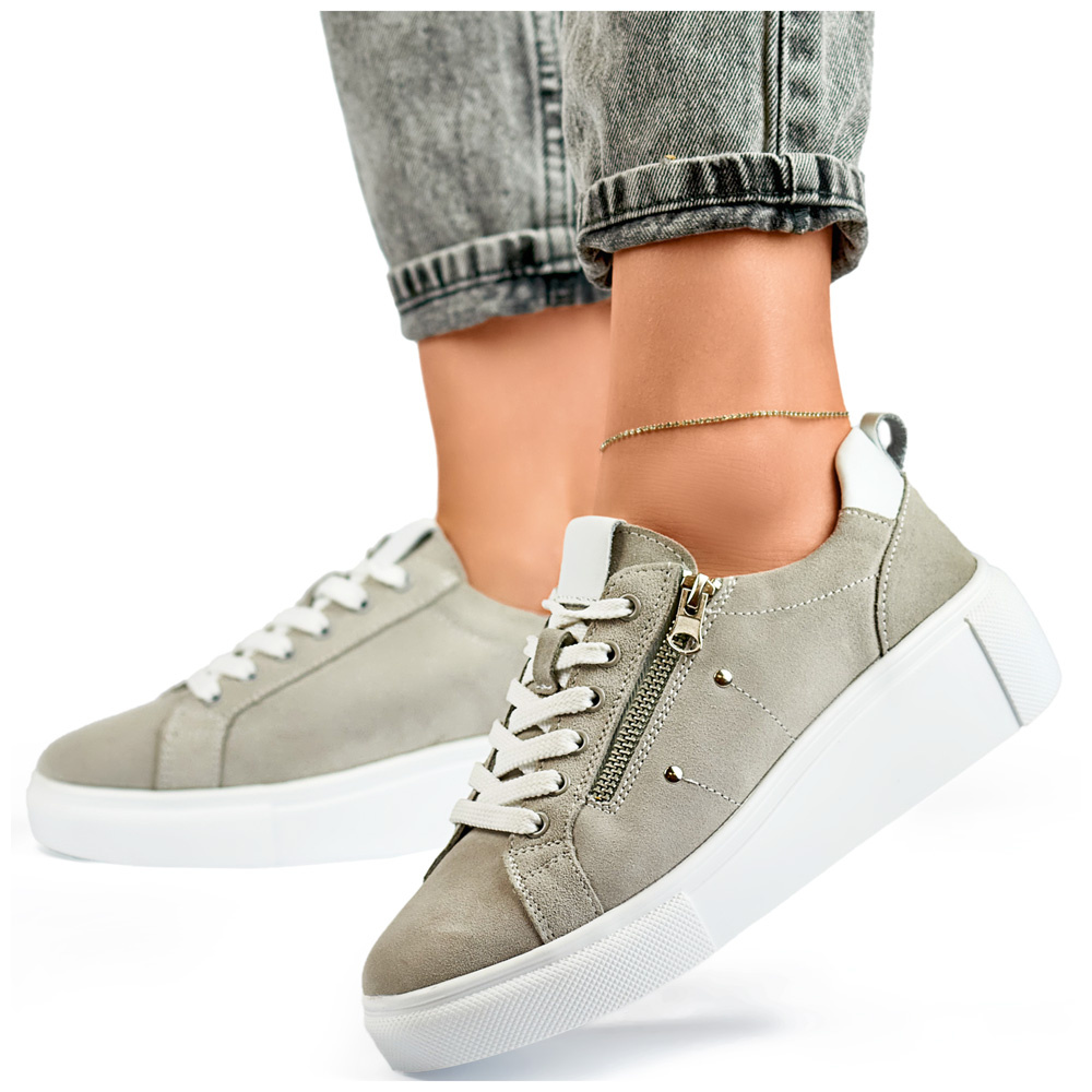 primohurt Szare skórzane buty sportowe damskie