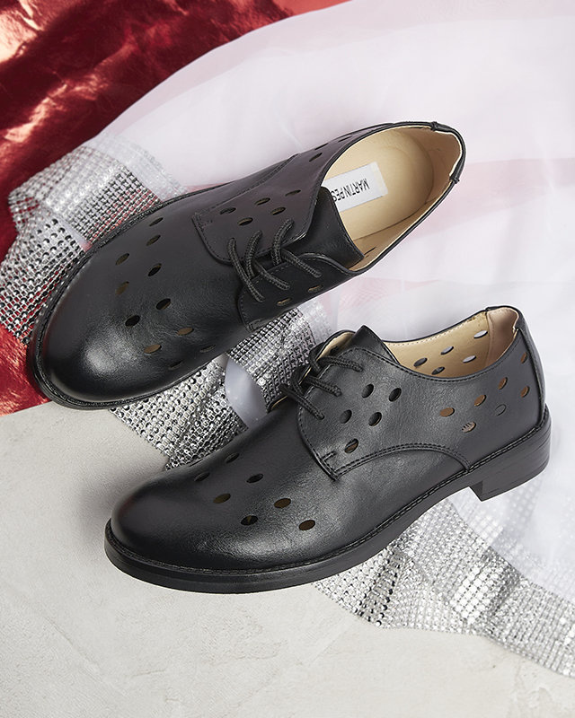 Resti Women's openwork eco leather half shoes in black Selofso- Footwear