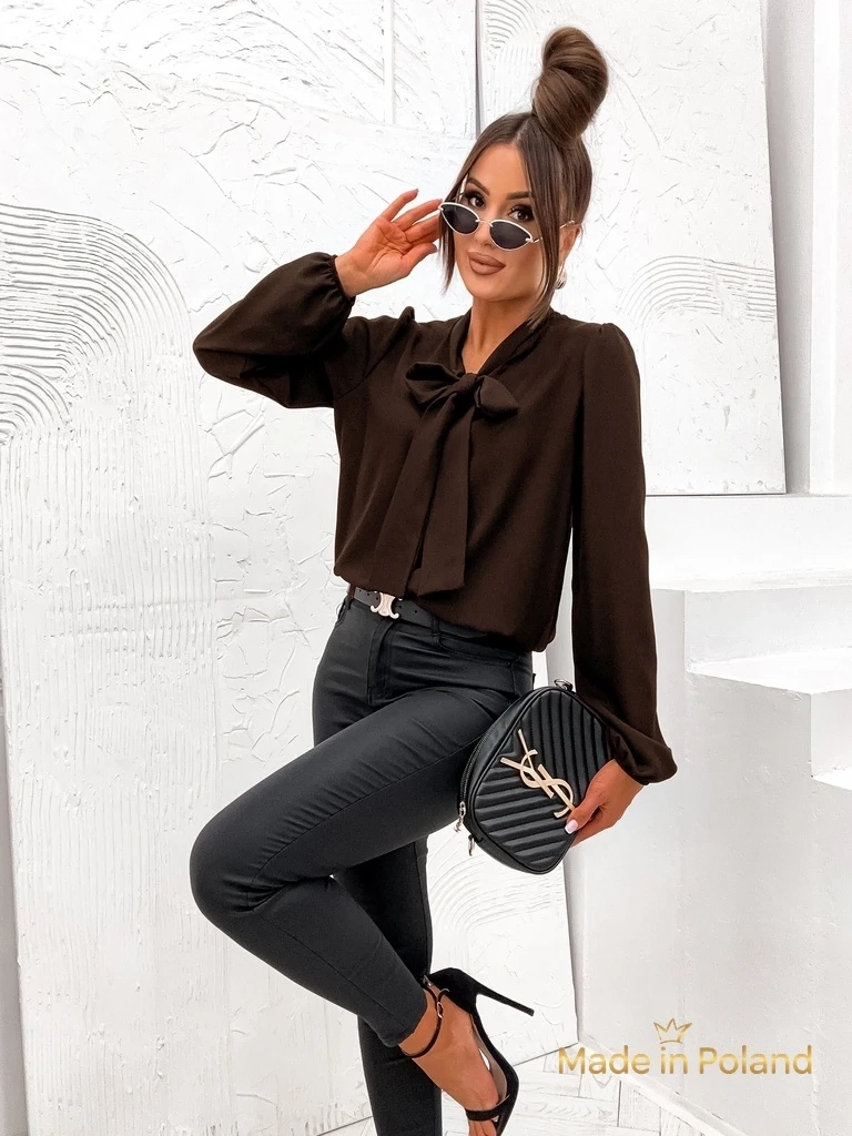 Resti Athena Dark Brown Blouse with Collar