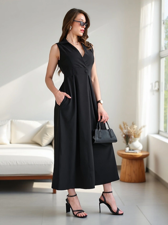 Resti Women's sleeveless dress with a wrap neckline Bizness