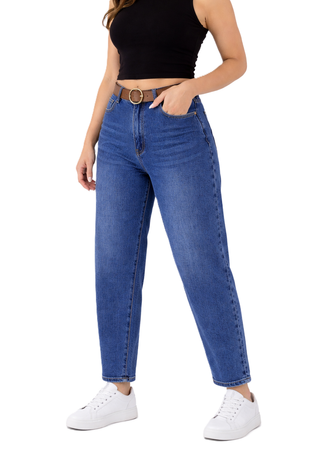 M.Sara - Дамски дънки Mom Fit с висока талия   колан