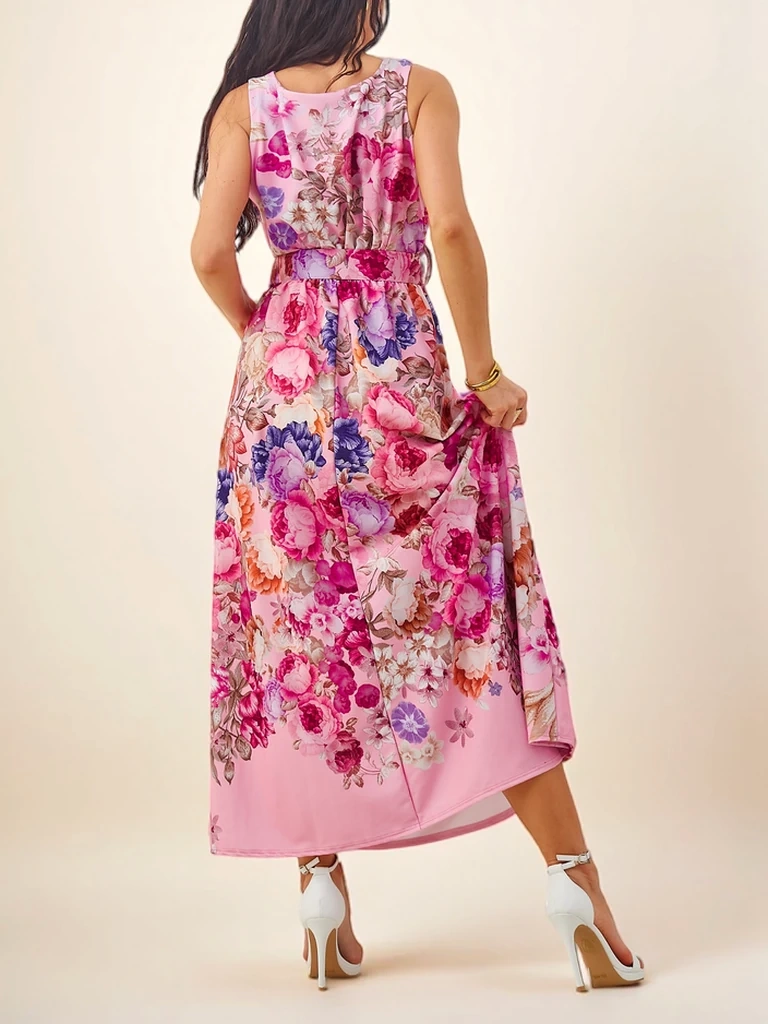 Resti Women's midi dress with straps, featuring a belt in various floral patterns