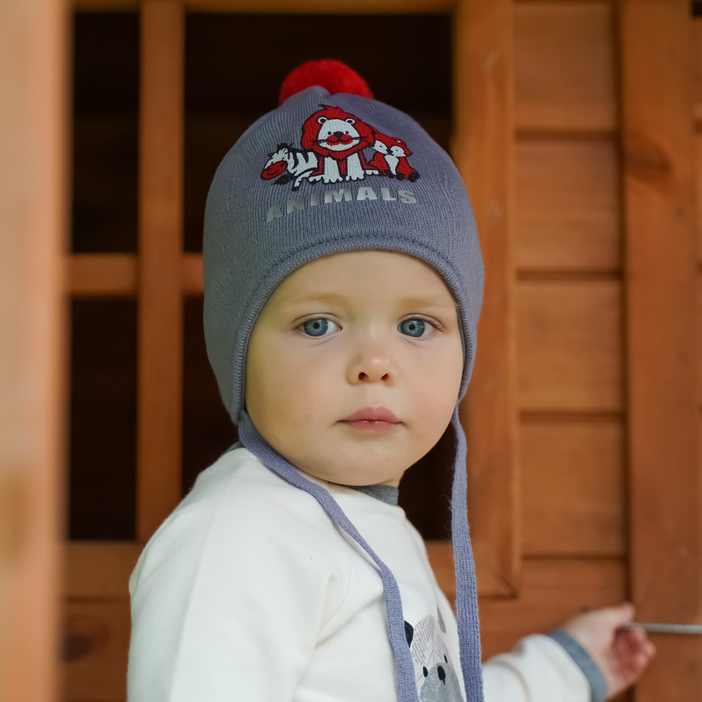 AGBO Boy's Spring/ Autumn Hat Grey Solo With Pompom