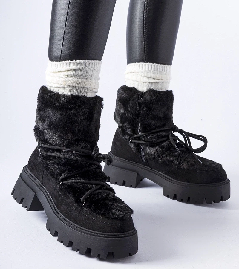 Gemre Botine negre cu blăniță decorativă Frediano