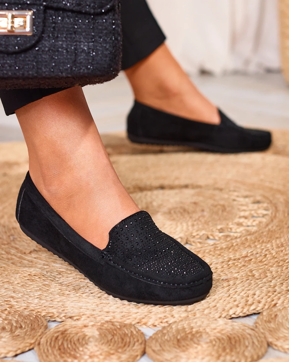 Resti Black women&#039;s moccasins with zircons Bretika - Footwear