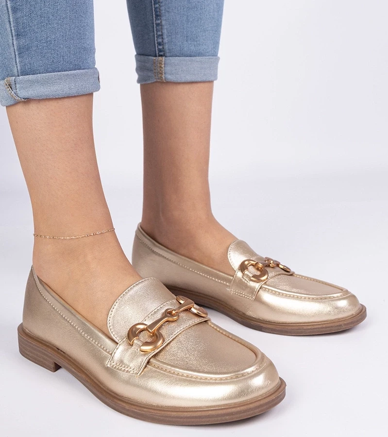 Gemre Mocasini de damă aurii cu ornament auriu Selanos