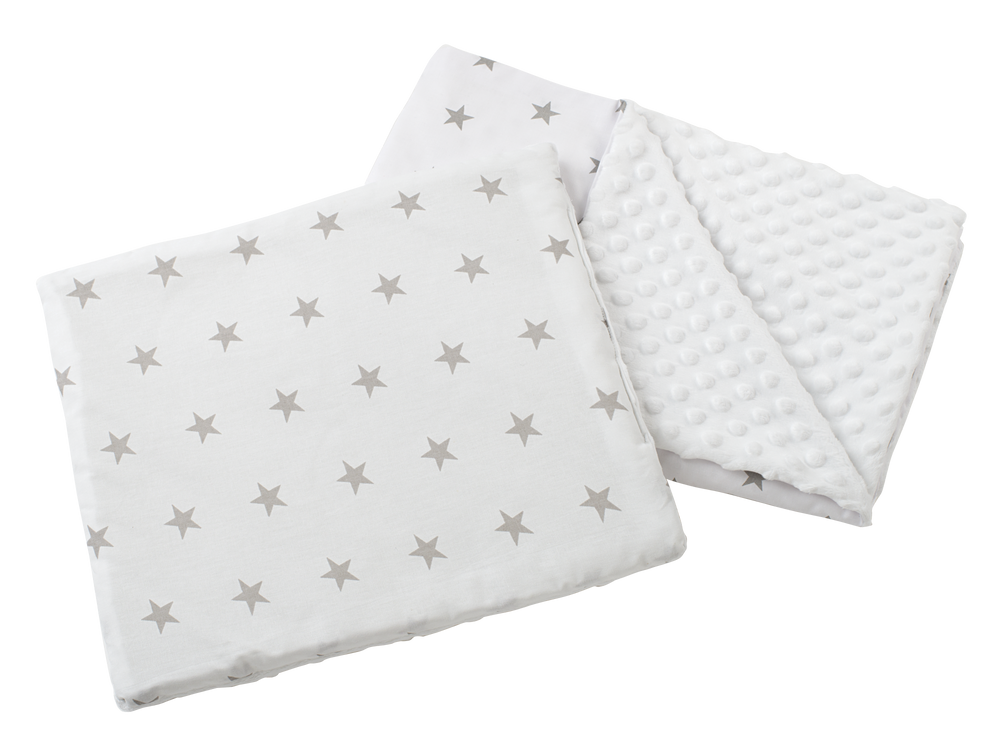 Medi Partners Quilt 55x75 + pillow 35x30 cotton + minky – Gray stars on white + white minky