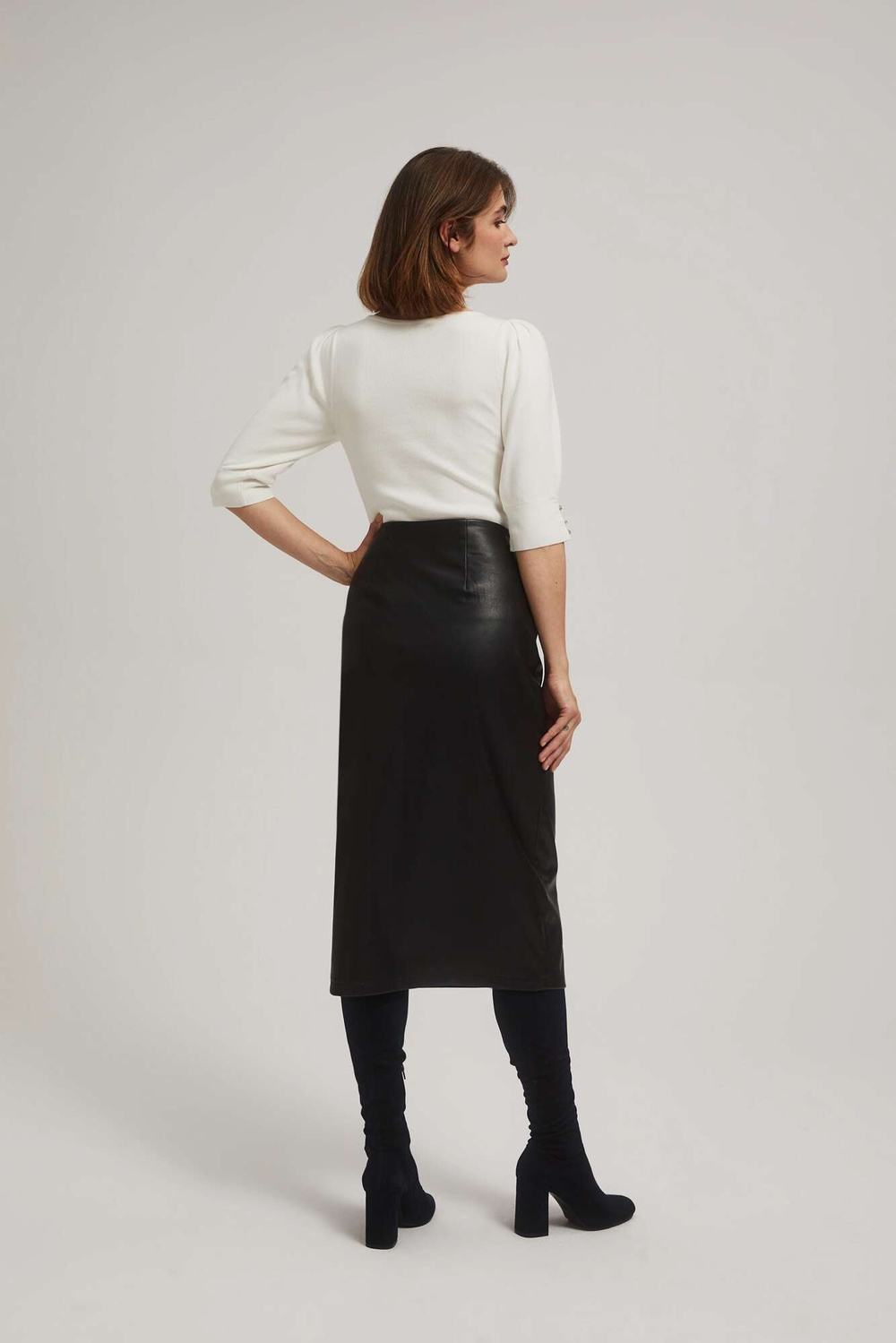 Midi skirt made of imitation leather