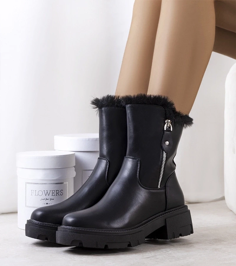 Gemre Cizme de zăpadă negre cu blană artificială Degli