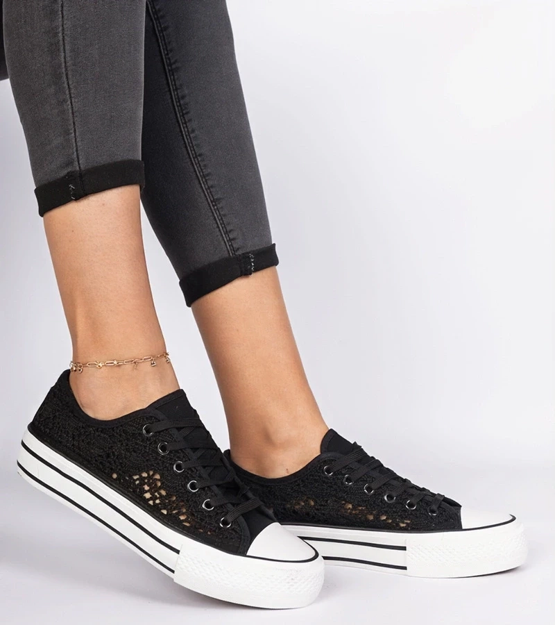 Gemre Pantofi sport negri pentru femei, perforați, Fernansis