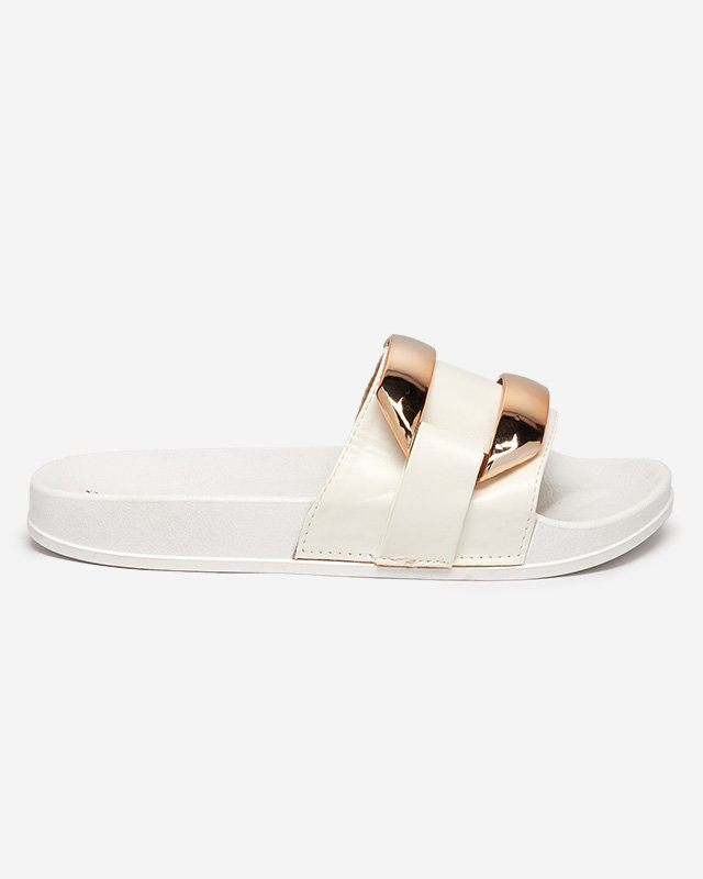 Resti Women's white slippers with golden Serina ornament - Footwear