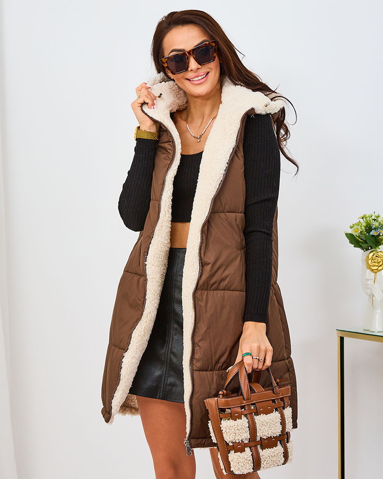 Resti Brown and cream long double-sided women's vest