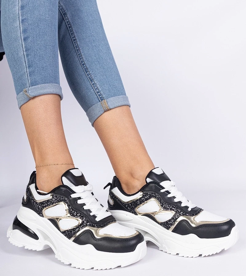 Gemre Adidași negri de damă decorați cu sclipici Sandoria