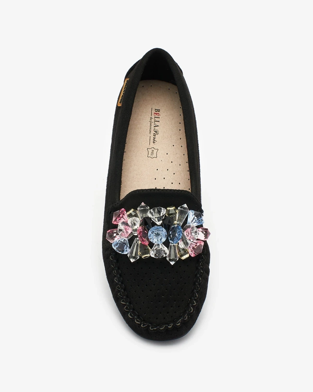 Resti Openwork black women&#039;s moccasins with decorative crystals Cizzas