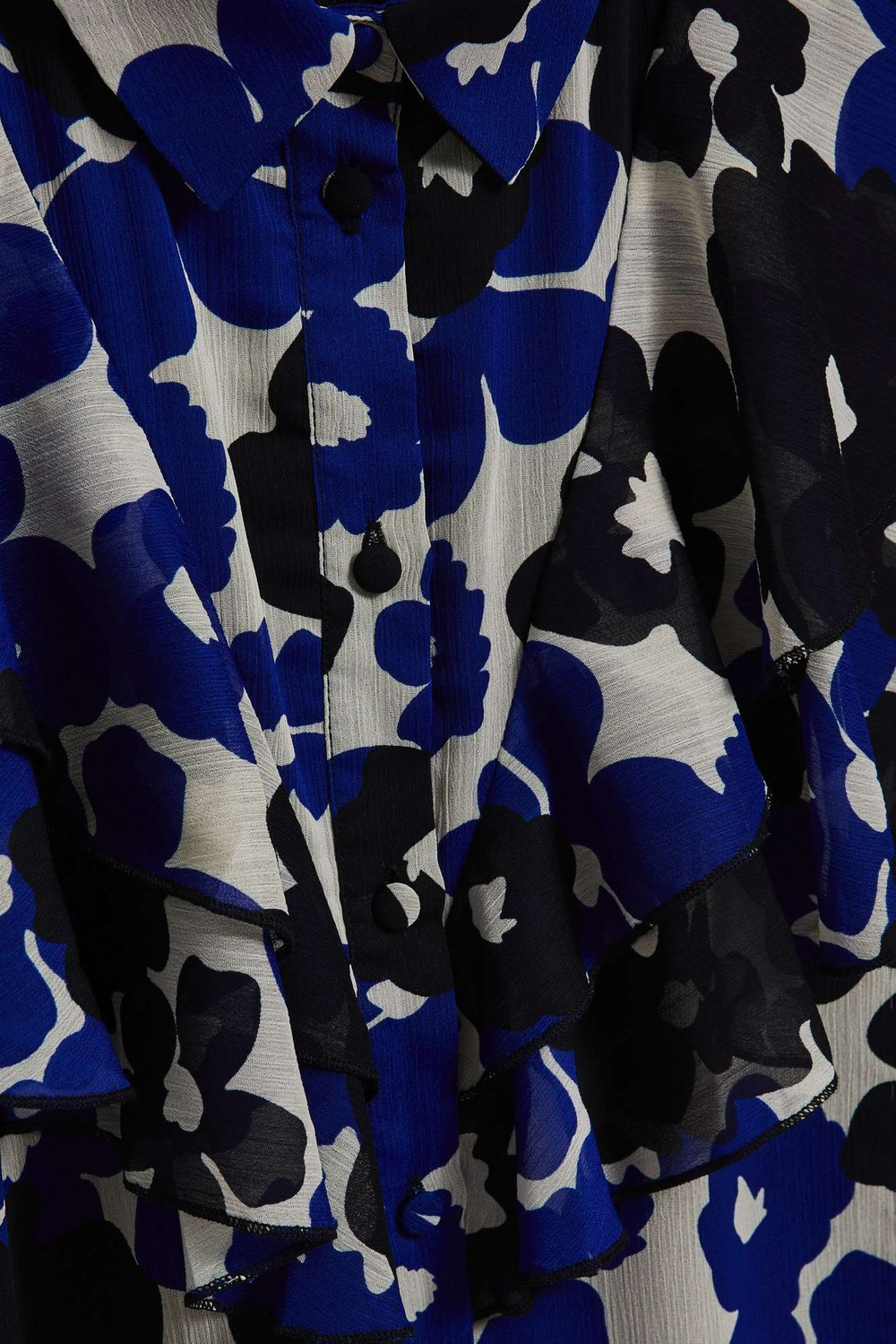 Marisse Blue Floral Ruffle Shirt