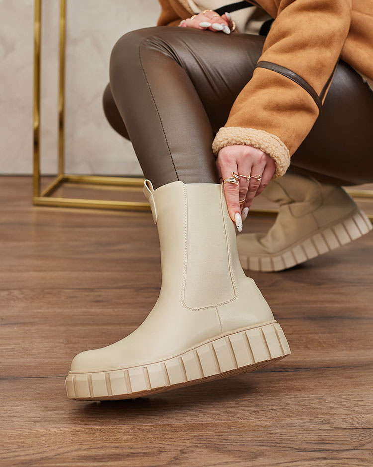 Resti Women&#039;s high flat heeled boots in ecru Elicane