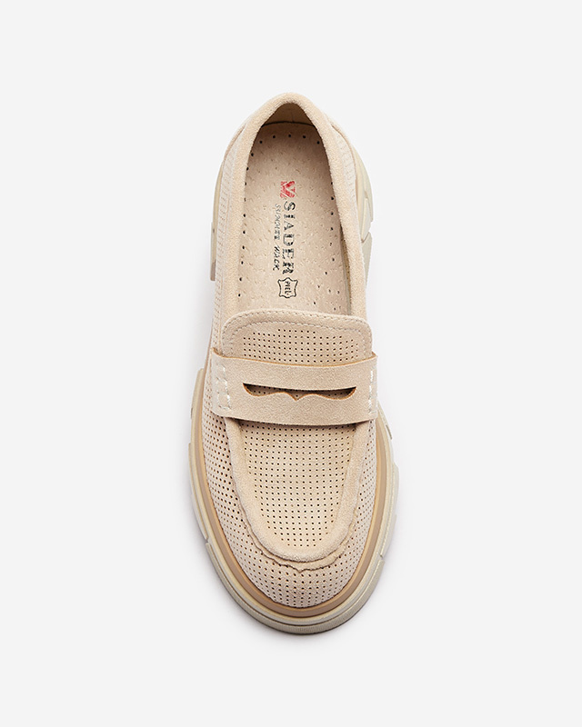 Resti Beige women&#039;s openwork moccasins on a solid sole Ejina - Footwear