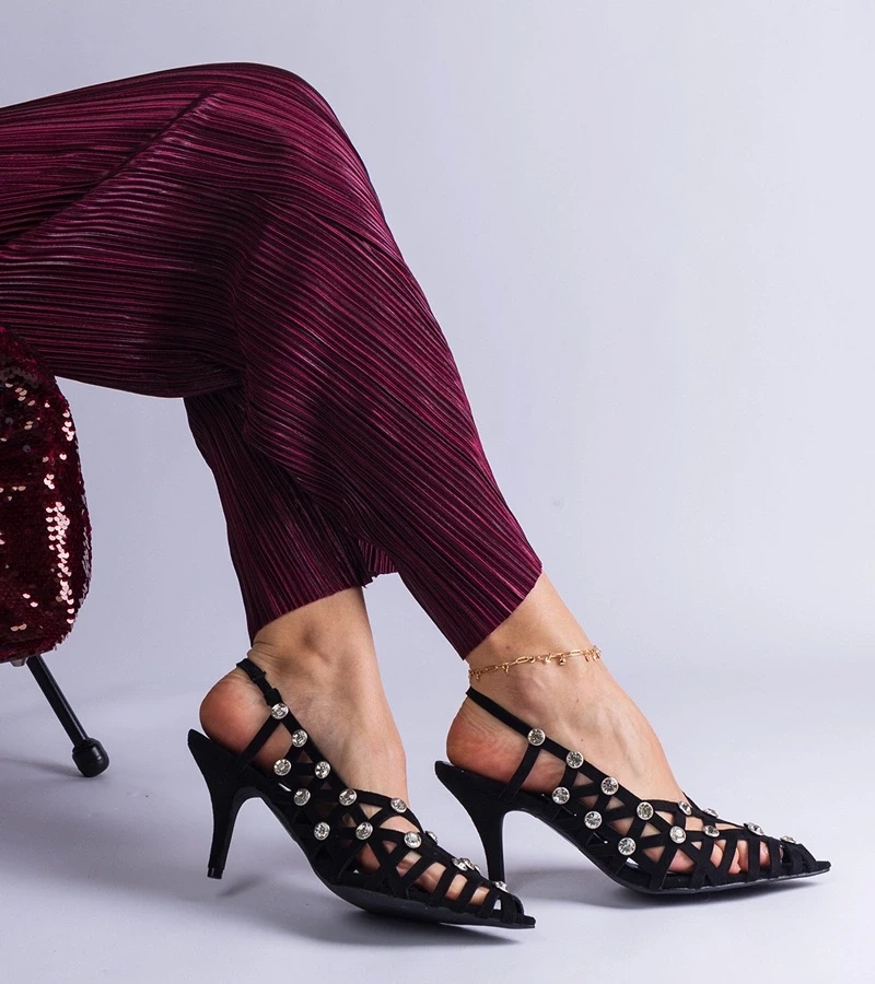 Gemre Sandale negre împletite cu pietre Ellania