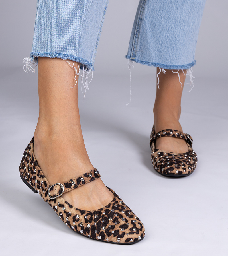 marka niezdefiniowana Leopard ballerinas with studs and buckle Salos