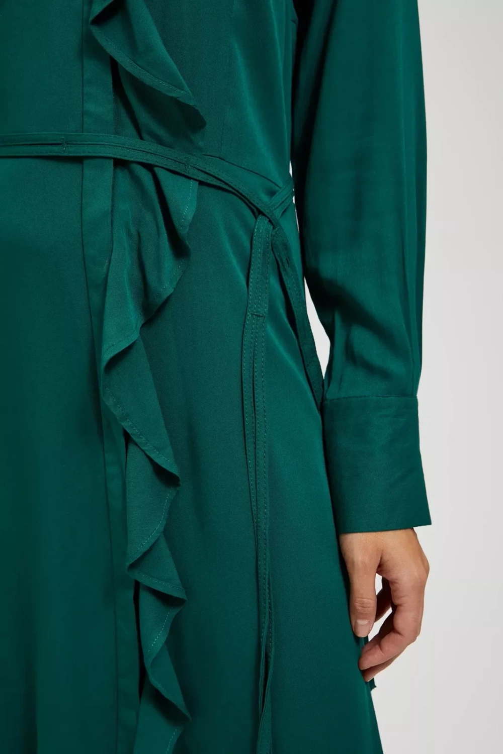 Marisse Emerald Midi Dress With Ruffles