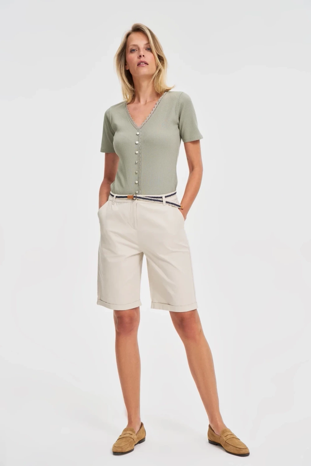 Marisse Beige Cotton Shorts With A Belt