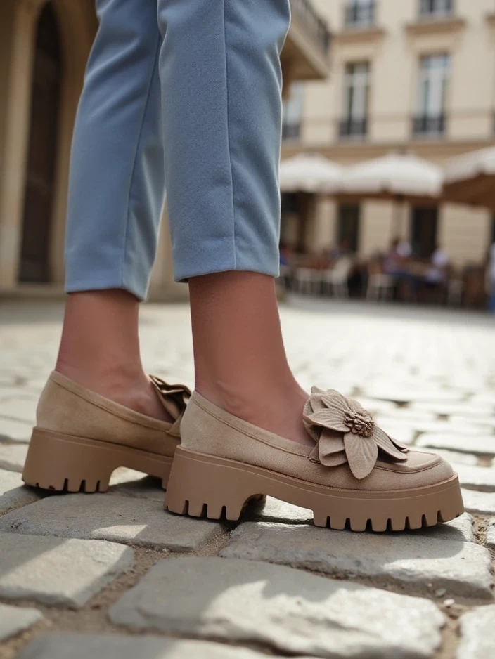 Resti Eco suede women&#039;s moccasins with Floverse flower