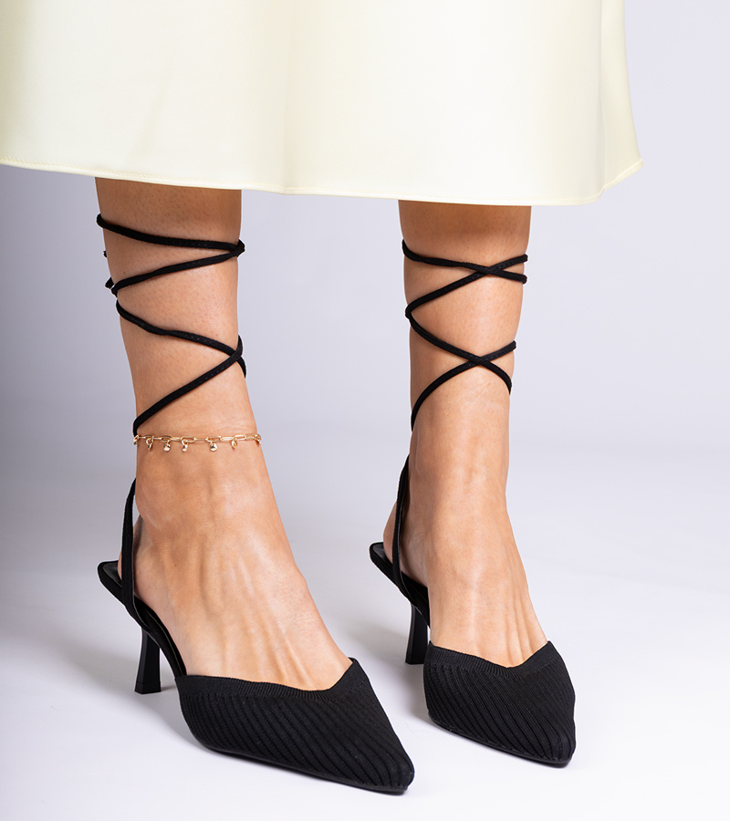 marka niezdefiniowana Black fabric pumps on a heel with an open heel Palman