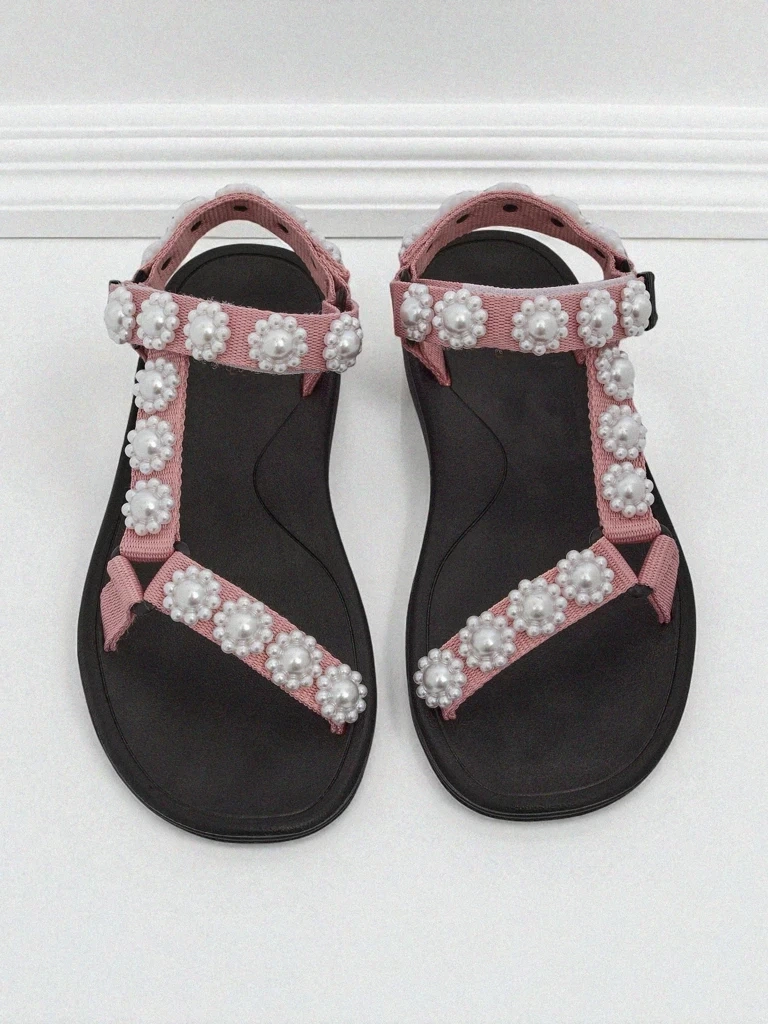 Resti Letitia pink platform sandals - classic pearl studs