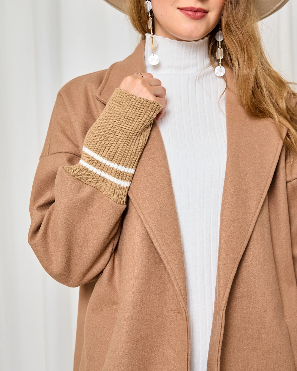 Resti Women's knee-length coat jacket in light brown