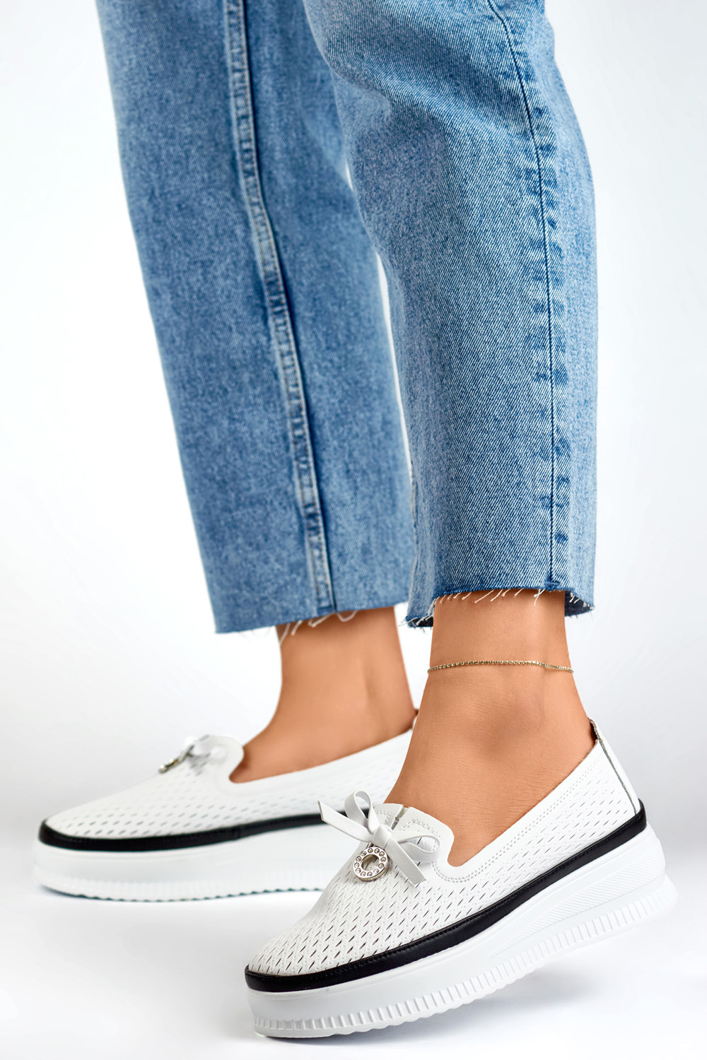 primohurt Skórzane ażurowe półbuty damskie wygodne mokasyny ze skóry naturalnej