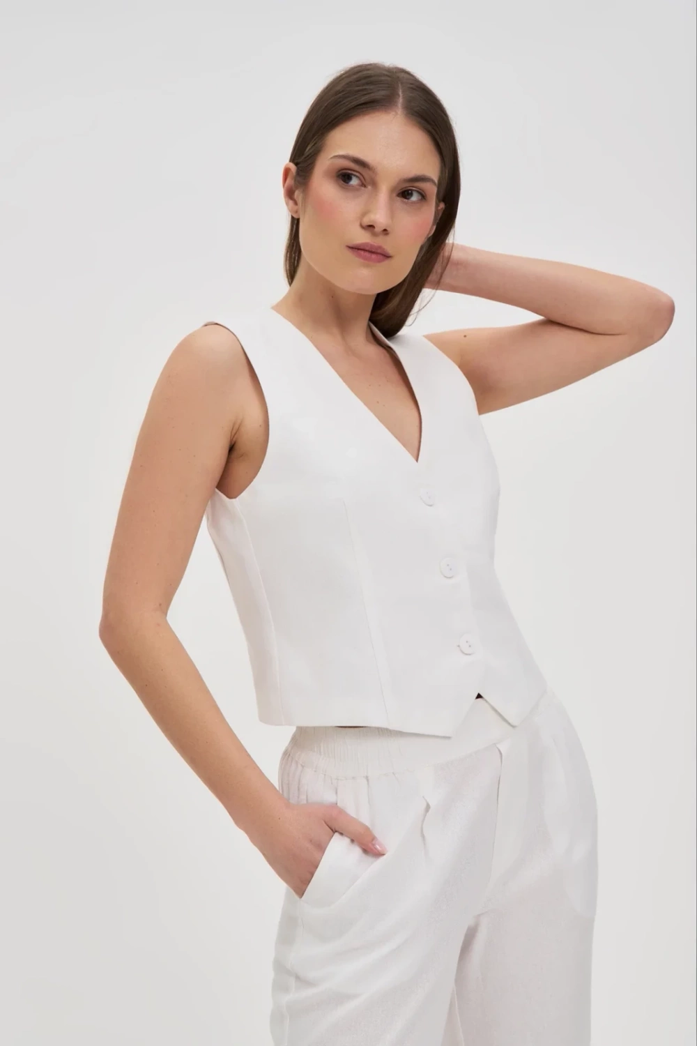 Marisse White Linen Vest