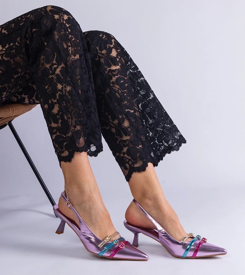 Gemre Pantofi decupați cu toc mic mov Perfecta