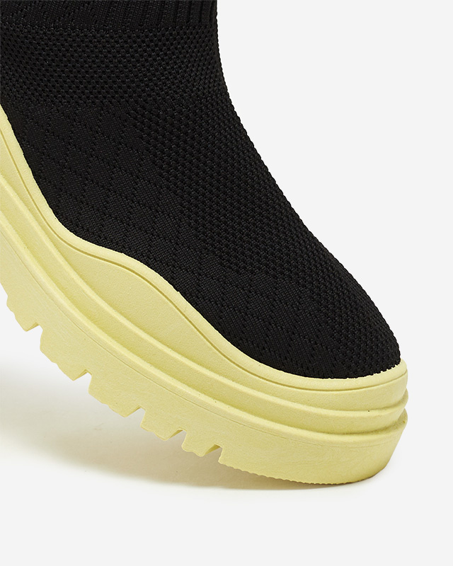 Resti Black and yellow women&#039;s flat-heeled boots Seritis - Footwear