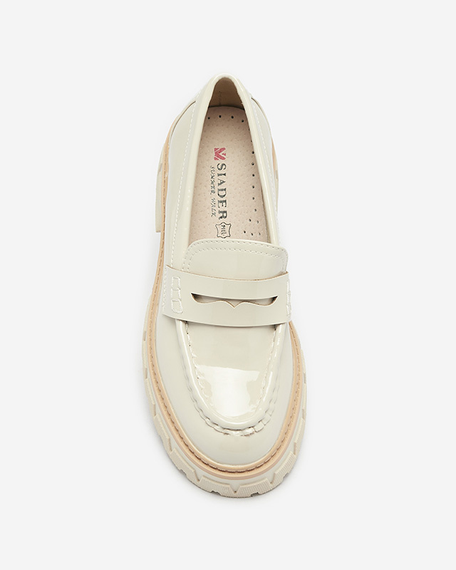 Resti Beige lacquered moccasins for women Mewira - Footwear