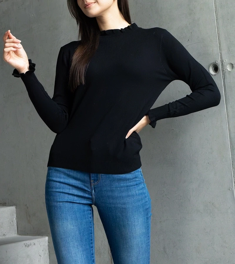 UR/CEO Black soft cardigan with ruffle detail Luel