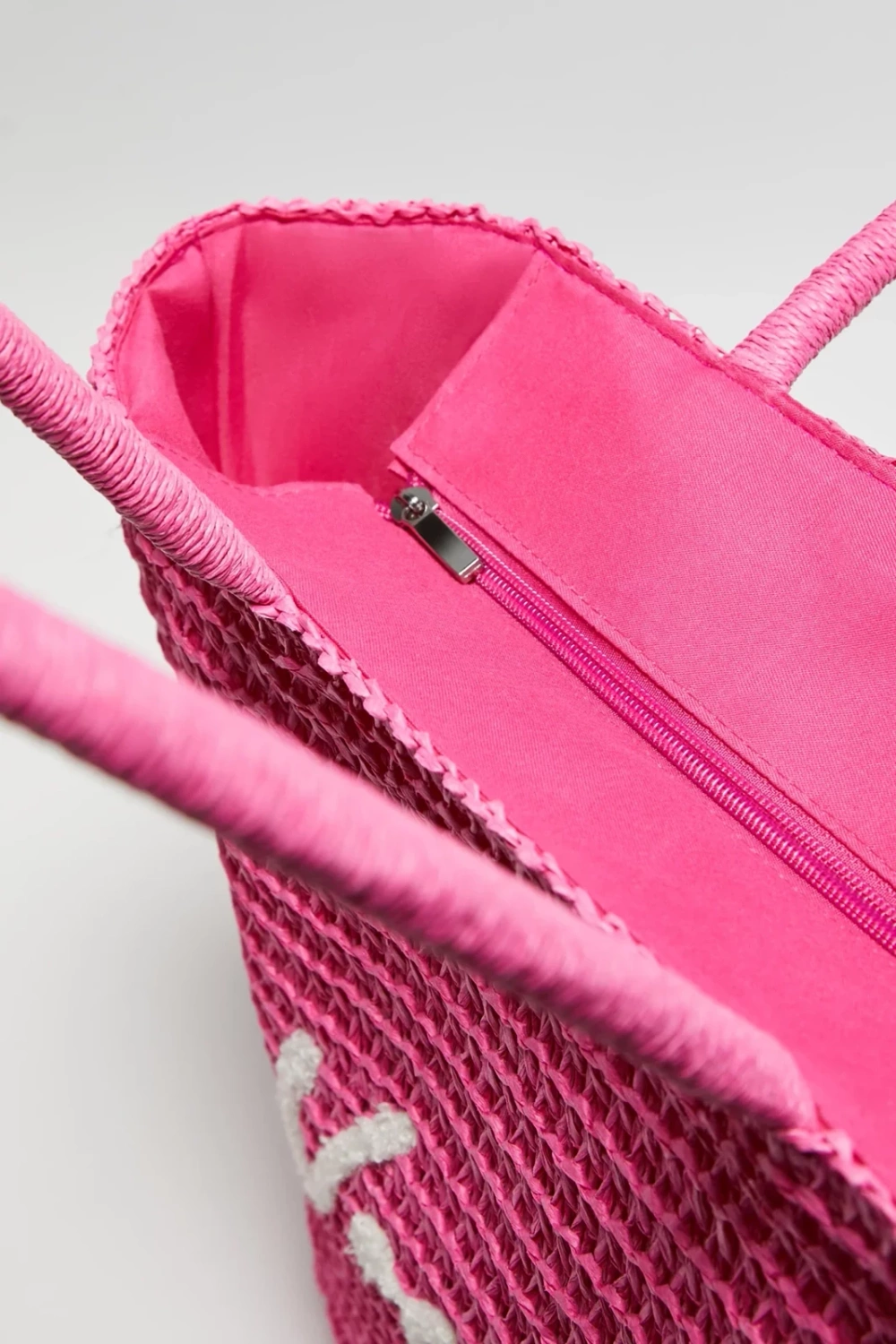 Marisse Pink Woven Bag With Inscription