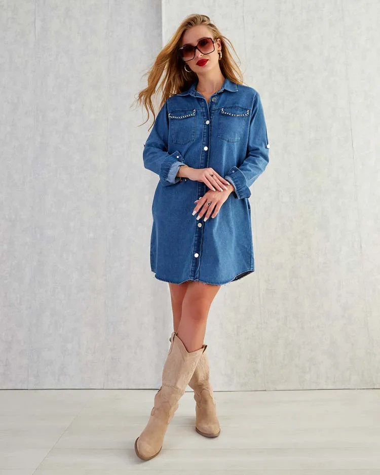 Resti Women's cotton mini a'la denim dress