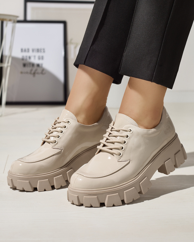 Resti Womens light beige lacquered lace-up shoes Ginara - Footwear