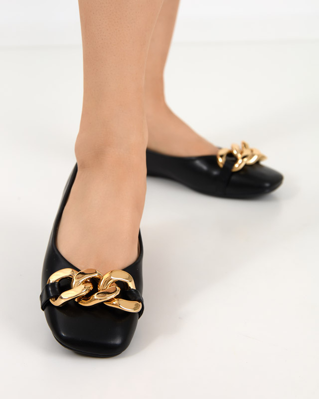 Resti Black womens eco-leather ballerinas with golden gassi decoration - shoes