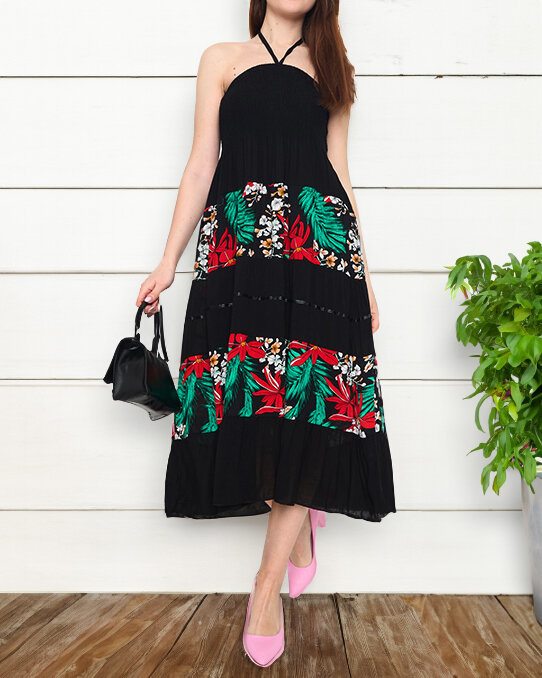 Resti Women's black floral midi dress - Clothing