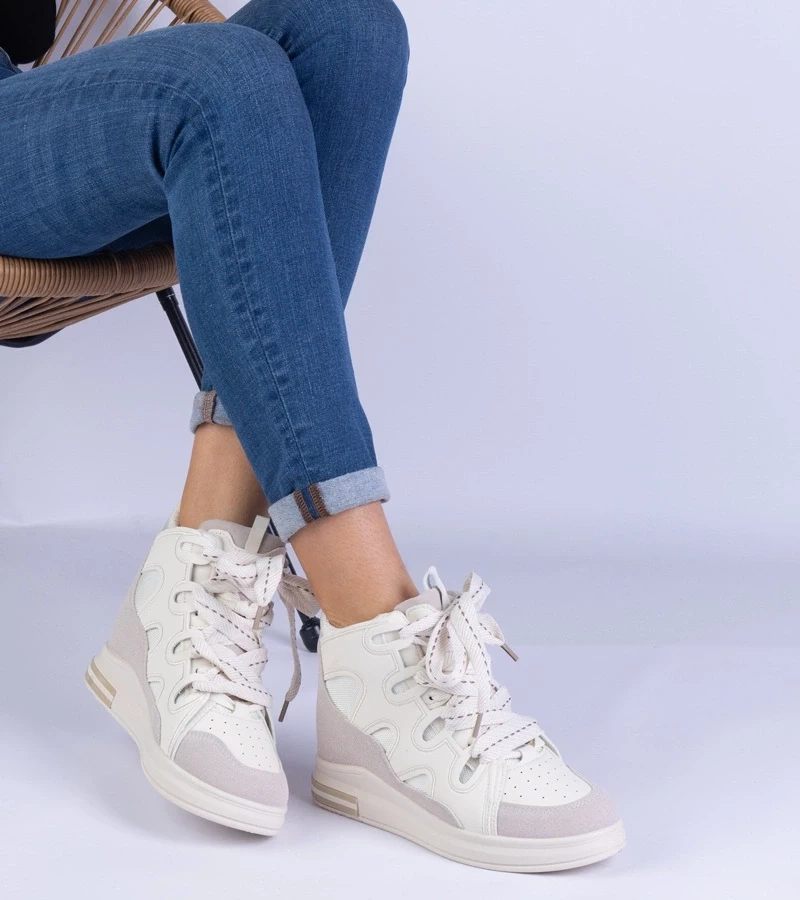 Gemre Adidași albi de damă cu șireturi groase Gralina