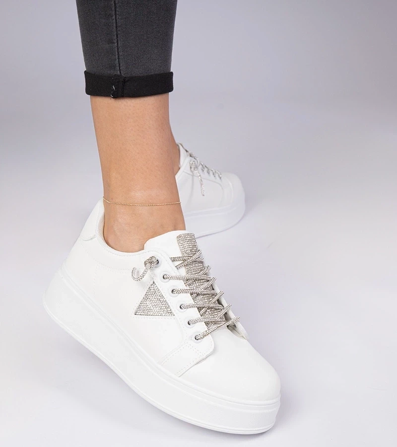 Gemre Adidași albi cu zirconii argintii Treysi